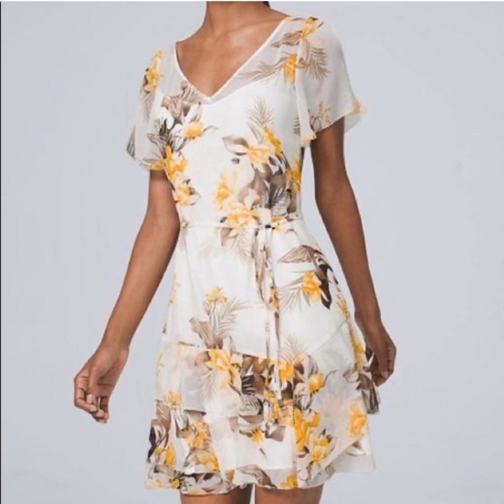 NWT Ecru Paradise Short Sleeve Blouson Dress Size XXS Yellow White Floral B8